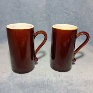 Lot Of 2 Vintage Tall Slender Espresso Double Shot Coffee Mug MCM Rustic Pottery